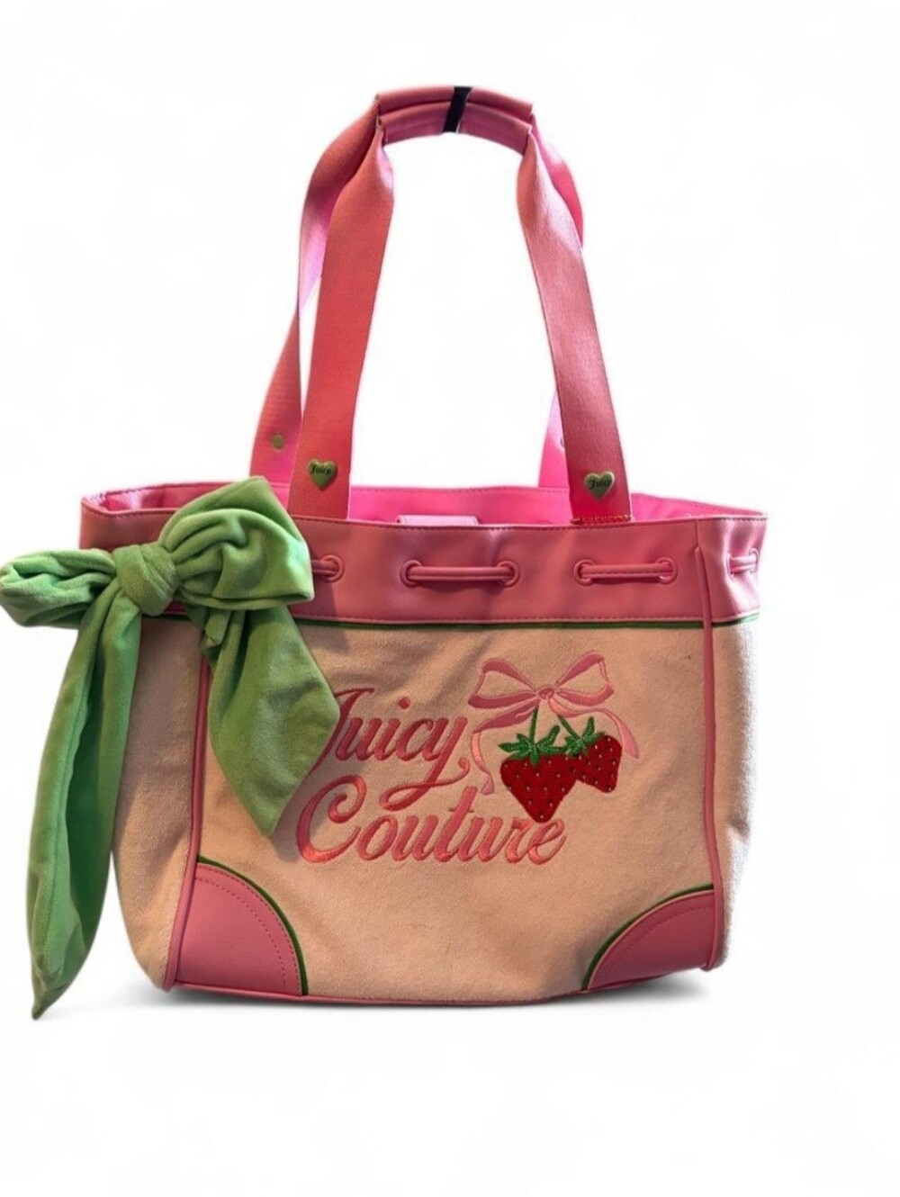 Juicy Couture Pink and Green Strawberry Embroidered Tote